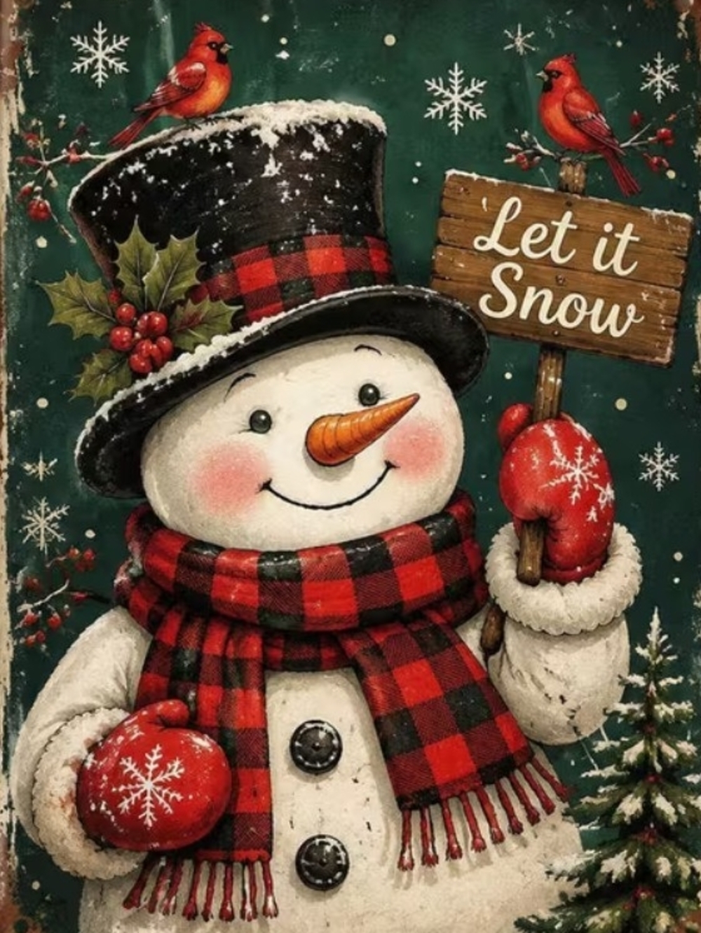 Holiday Snowman Wall Art Plaque - Red & Black